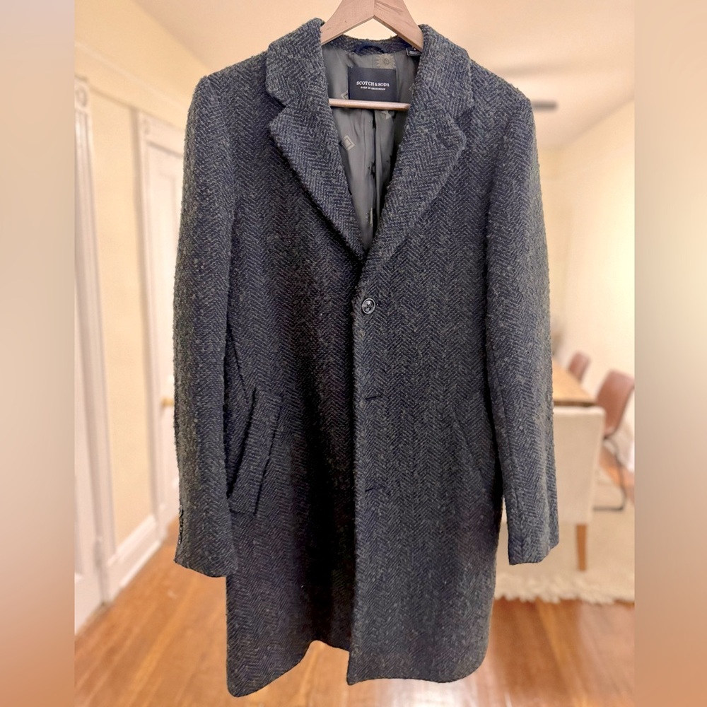 Scotch & Soda Blue & Green Wool Overcoat